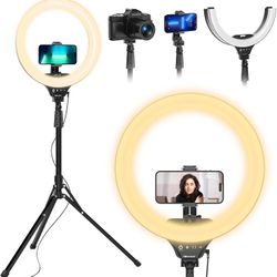 NEW UBeesize 14'' Foldable Ring Light with 62'' Tripod Stand and Phone Holder, LED Selfie RingLight for iPhone with Remote, Circle Light for Tiktok/Yo