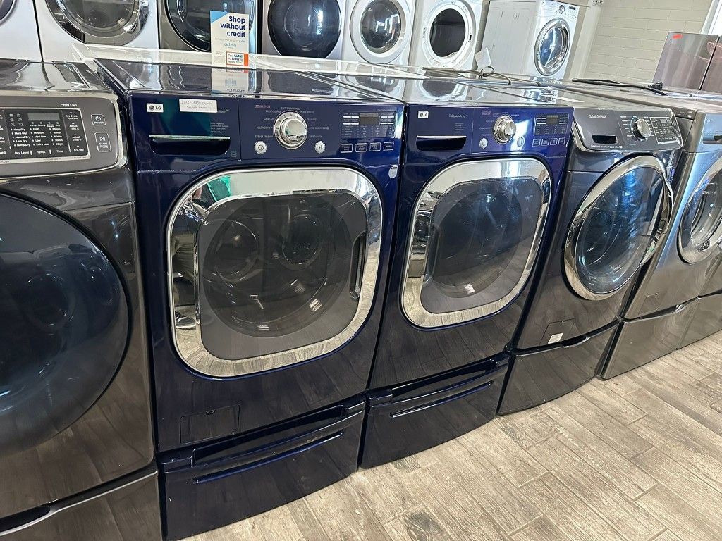 LG blue Mega capacity washer and dryer set electric with warranty