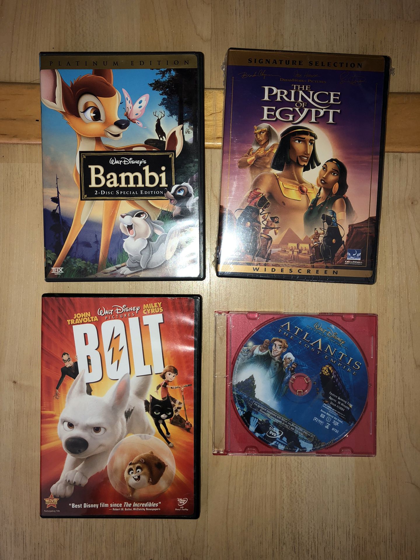 Four Disney movie dvds - Bambi, bolt, Atlantis
