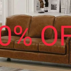 Abbyson Living Premium Top Grain Upholstered Leather Sofa, Camel

