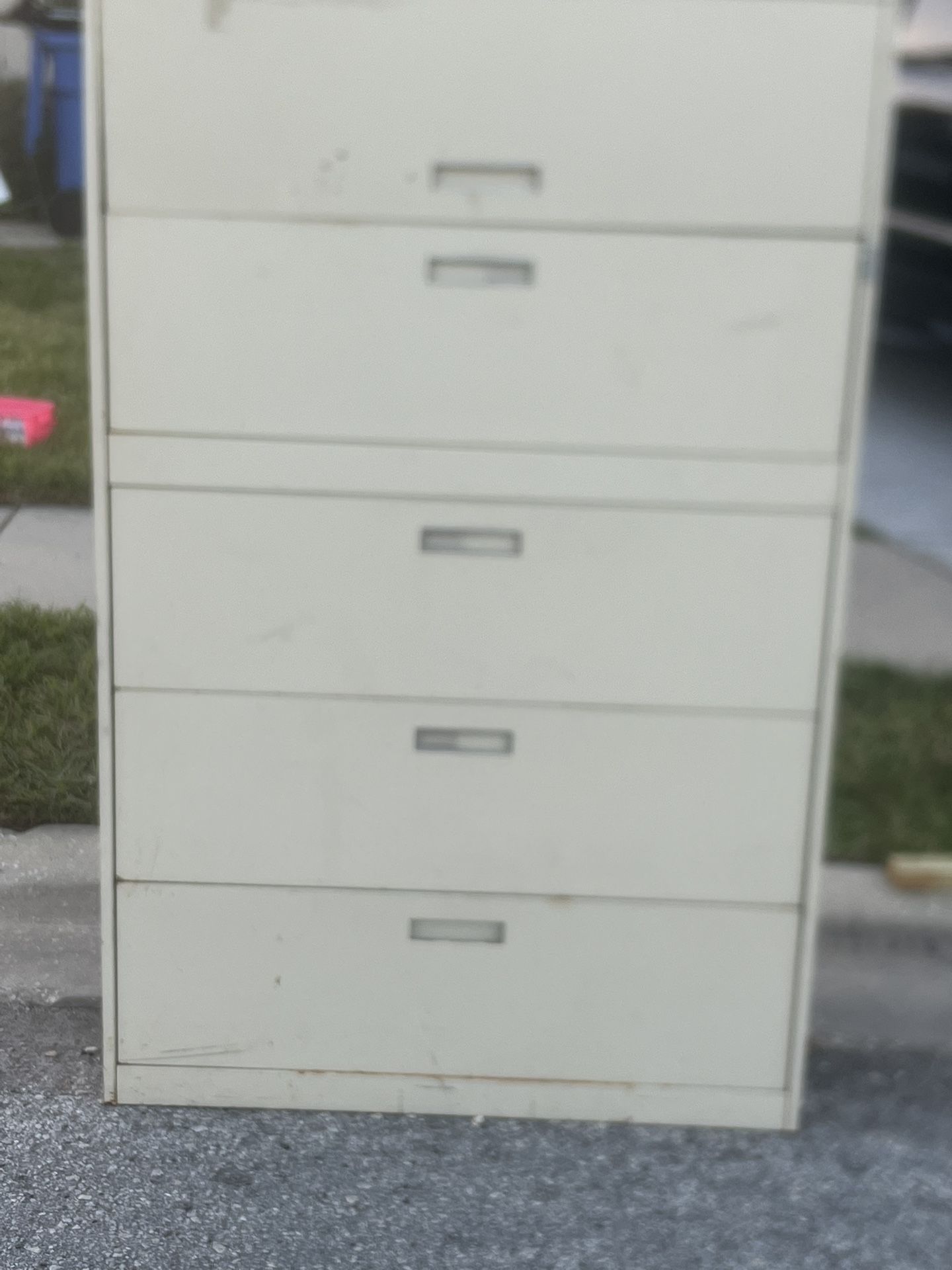 Large 5 drawer heavy file cabinet. H66 W42 D18 used no key and no file holder attachment inside drawers. Pickup below  31705 Wesley Chapel blvd Fl 335