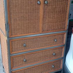 Very Nice Wicker Cabinet. Metal Frame Heavy Duty With Drawers
