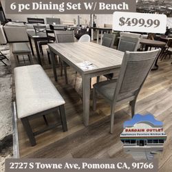 6 Pc Dining Set Including Bench 