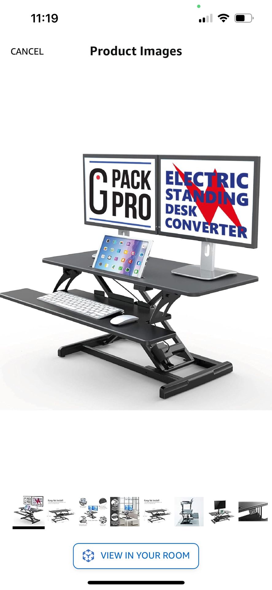 G Pack Pro Standing Desk Converter - Electric Height Adjustable Desk for Sit Stand Desk Workstation with Removable Keyword Tray and Space 