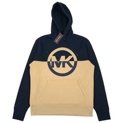 Michael Kors Hoodie Mens Medium M Blue Beige Sweatshirt Pullover MK Colorblock