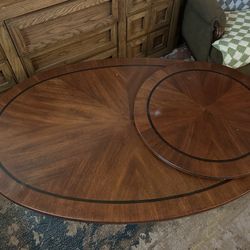 Beautiful wood coffee table with unique lazy Susan