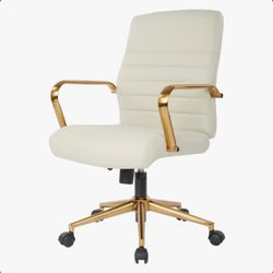 White Faux Leather Desk Task Chair with Gold Finish, Fully Adjustable
