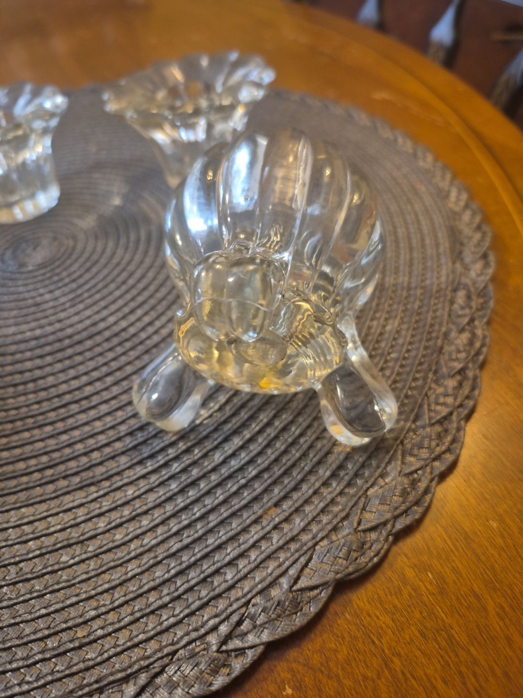 4 glass ribbed small candle holders