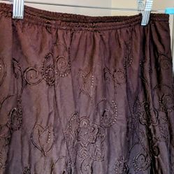 Brown Floral Stitch Detail Midi Flounce Skirt by JKLA Women's Size S 26" Long