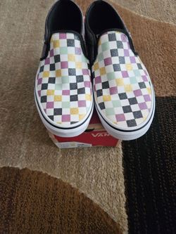 Vans Asher Checkerboard Glitter Slip On women's