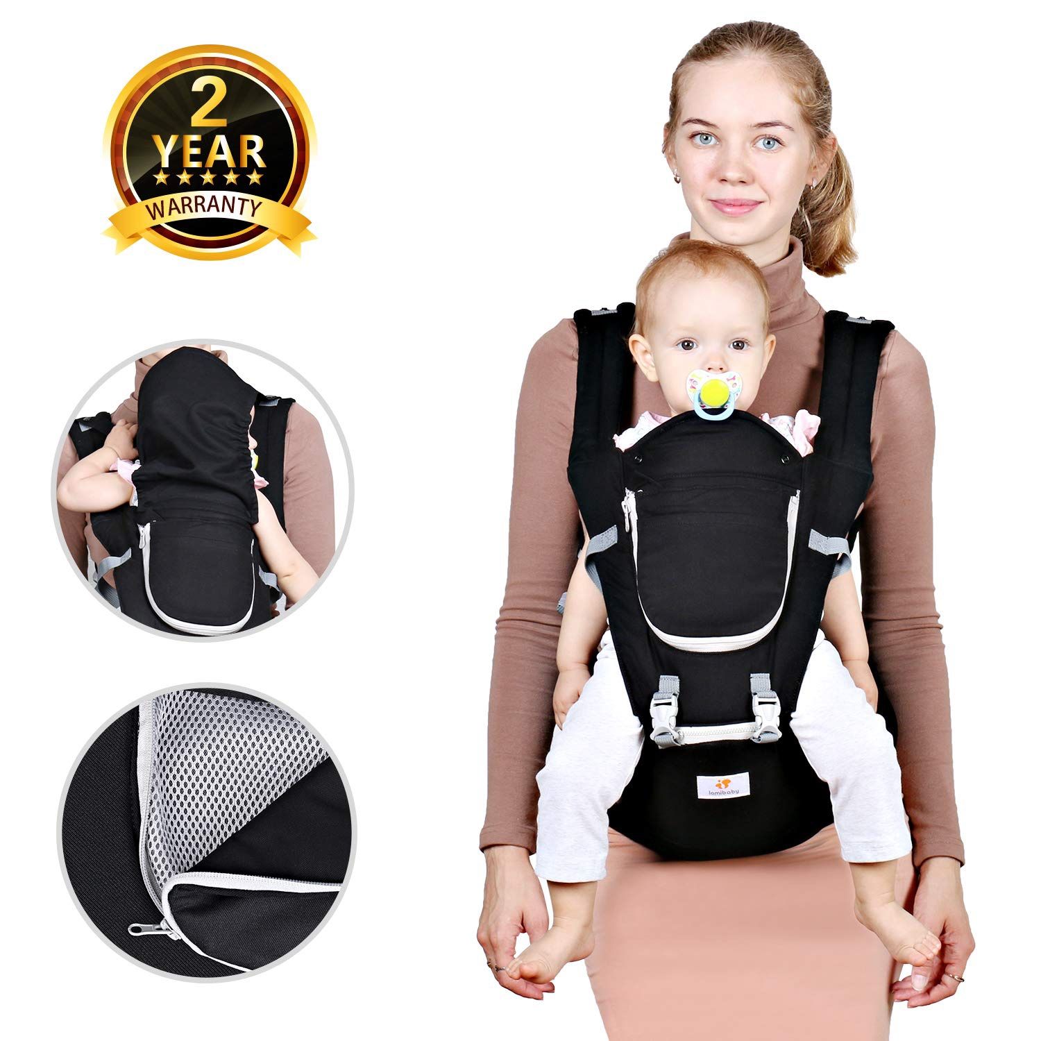Baby Hip Seat Belt Carrier – Safety Certified Front Facing Back Pain Relief Soft Carrier (Ergonomic M Position), 100% Cotton for All Seasons, Child In
