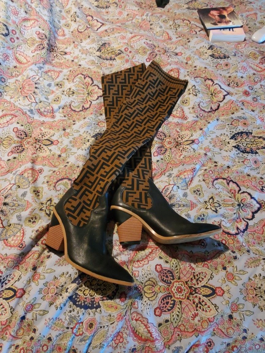 Fendi thigh high knit boots