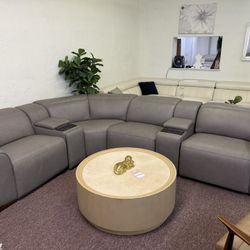 Furniture- 100% Real Top Grain Leather 6 Pc Sectional With 3 Power Recliners- Lovro