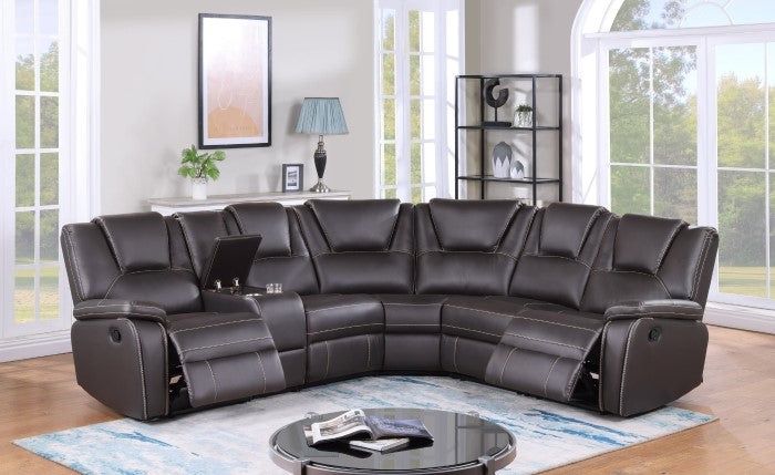 Gray Leather Sofa Sectional w/ 3x Recliners