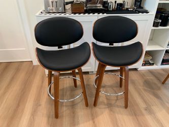 26'' Swivel Bar Stools Set of 2, Upholstered Faux Leather. Black