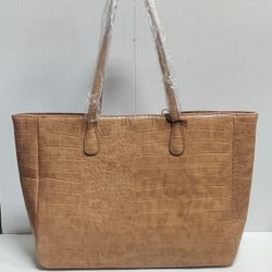 Sadie London Luxe Spring Croc Tote Bag (Tan/Brown)
