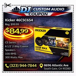 Kicker CS Series Car Speakers 46CSC654 1 Set 6 1/2" 2-Way Coaxial Speaker System 300 Watts CSC65
