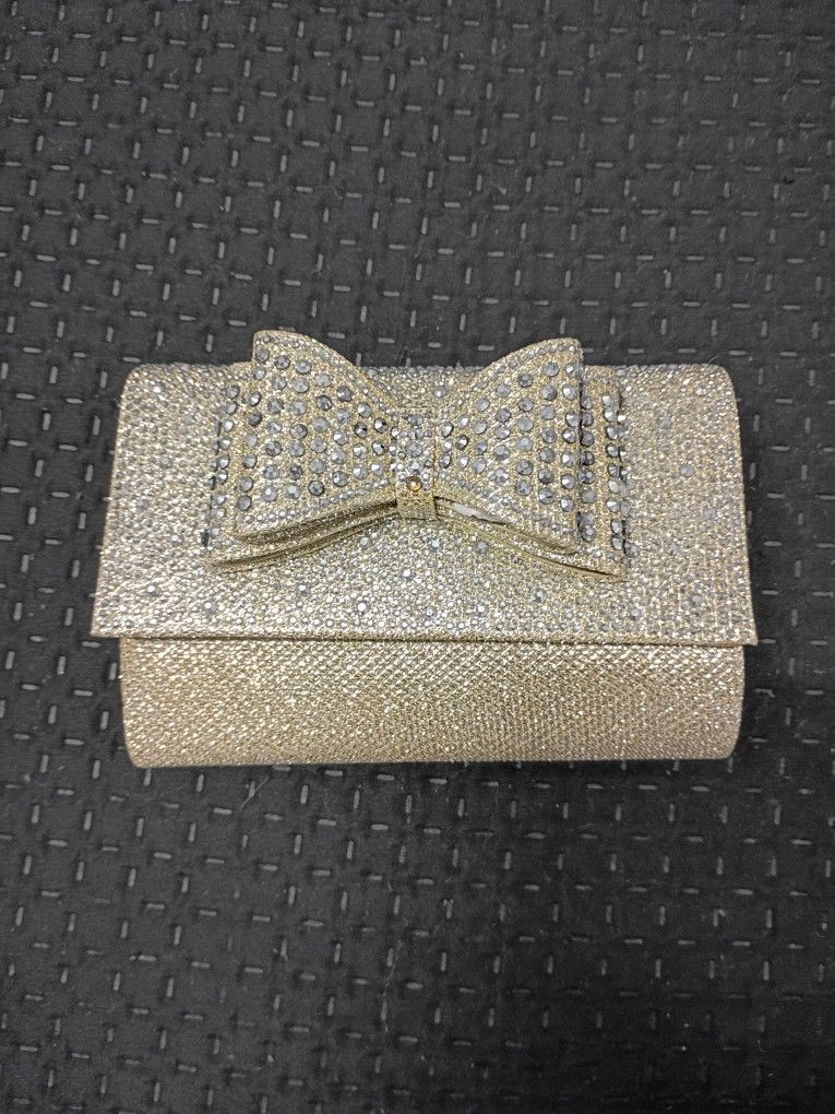 Inc International Concepts Rhinestone & Shiny Mesh Clutch Crossbody Purse Bow
