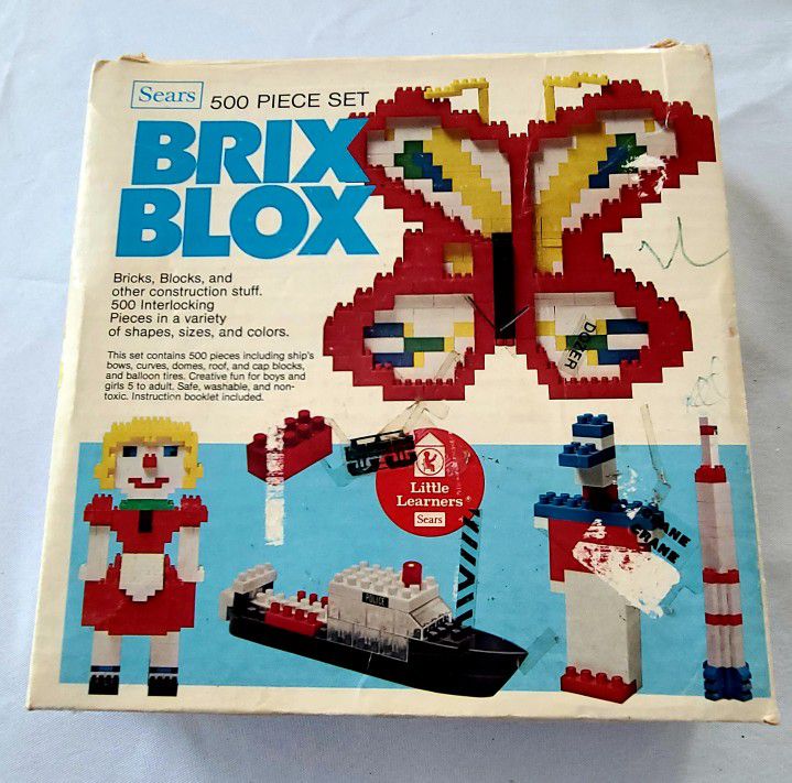 Vintage BRIX BLOX Building Bricks Set By Sears Uncounted with Manual