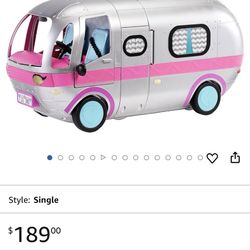LOL Surprise OMG Glamper Fashion Camper Deluxe Doll Playset 55+ Surprises, Fully Furnished, Light Up Pool, Water Slide, Bunk Beds, Cafe, BBQ Grill, DJ
