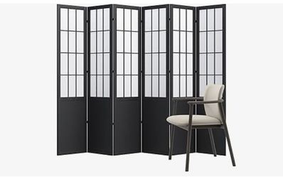 Black 6-Panel Room Divider / Shoji Screen – Like New
