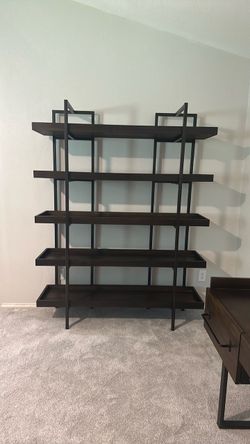 Ashley Starmore 76 Inch Oiled Walnut and Blackened Bronze Bookcase with Five Fixed Shelves