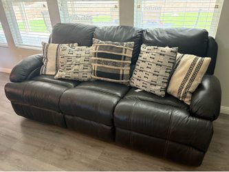 3-Piece Dark Brown Leather Reclining Living Room Set – Sofa, Loveseat & Recliner