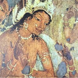 King, palace Original Antique Vintage Fine Art INDIA Print Poster Ajanta Caves Wall Painting 1950’s Italy Printed Collectible