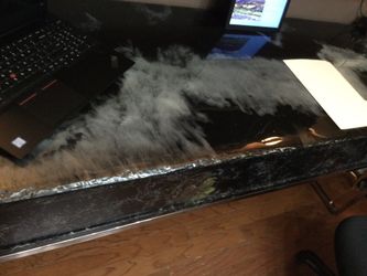 EXCELLENT FOR HOLIDAY BUFFET TABLE GRANITE LOOK CHROME TV STAND OR DESK..MADE W/ EPOXY. ROCK LOOK EDGES.GLOSSY BLACK W/ GRAY DESIGN72X24X32H 