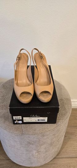 Cole Haan Leather Beige Peep-Toe Slingback High Heels Women's Shoes Size 7