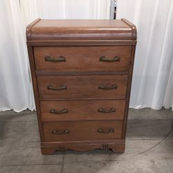 Vintage 1930s Art Deco Waterfall 4-Drawer Chest of Drawers, Carved Trim, Made in USA