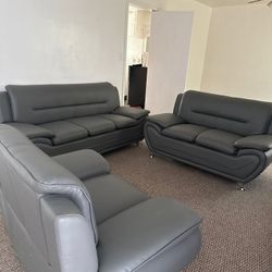 3PIECE Leather Living Room Set – Sofa, Loveseat & Chair – Modern Design