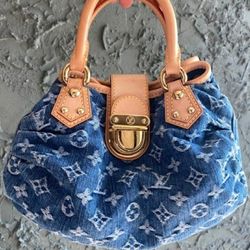 Louis Vuitton Pleaty Shoulder Bag Small Blue Denim