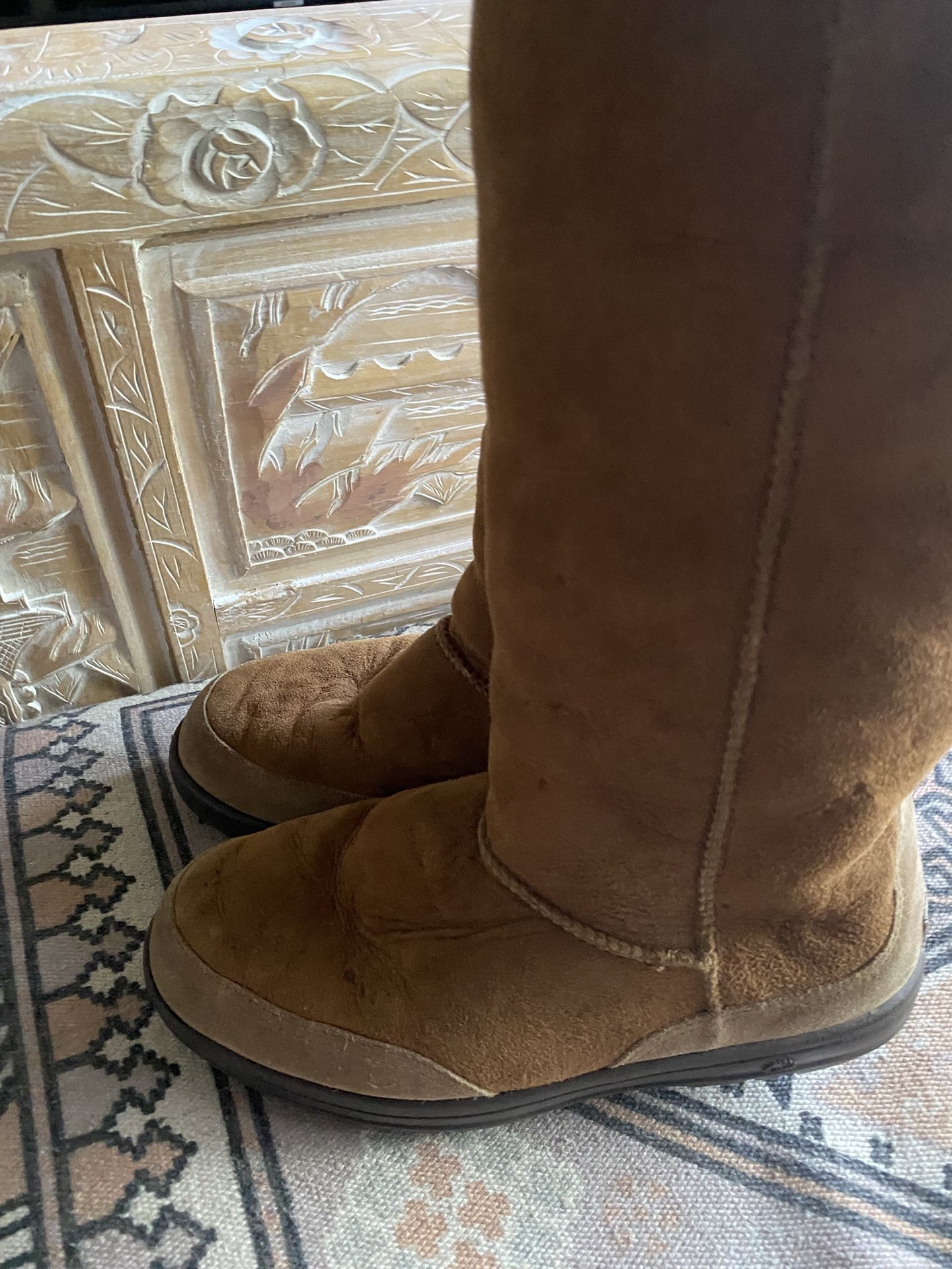 UGG Ultra Tall Womens Size 8 VINTAGE Suede Shearling New Zealand Made Boots 5245