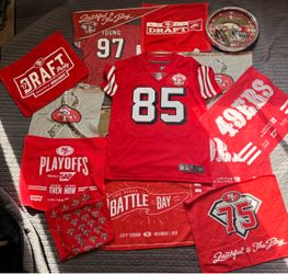 San Francisco 49ers Memorabilia Bundle – George Kittle Jersey, Clock, Watch & Game Day Towels