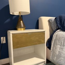 White and Antique Gold Wooden Nightstand