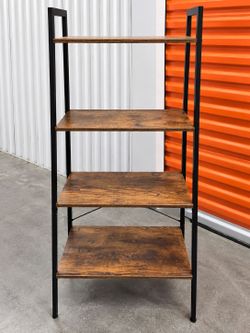 4-Tier Industrial Ladder Bookshelf Rustic Brown Black Metal Storage Shelf