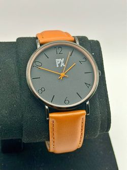 PX Clothing Tyler Leather Strap Watch, Charcoal 1WA3109M
