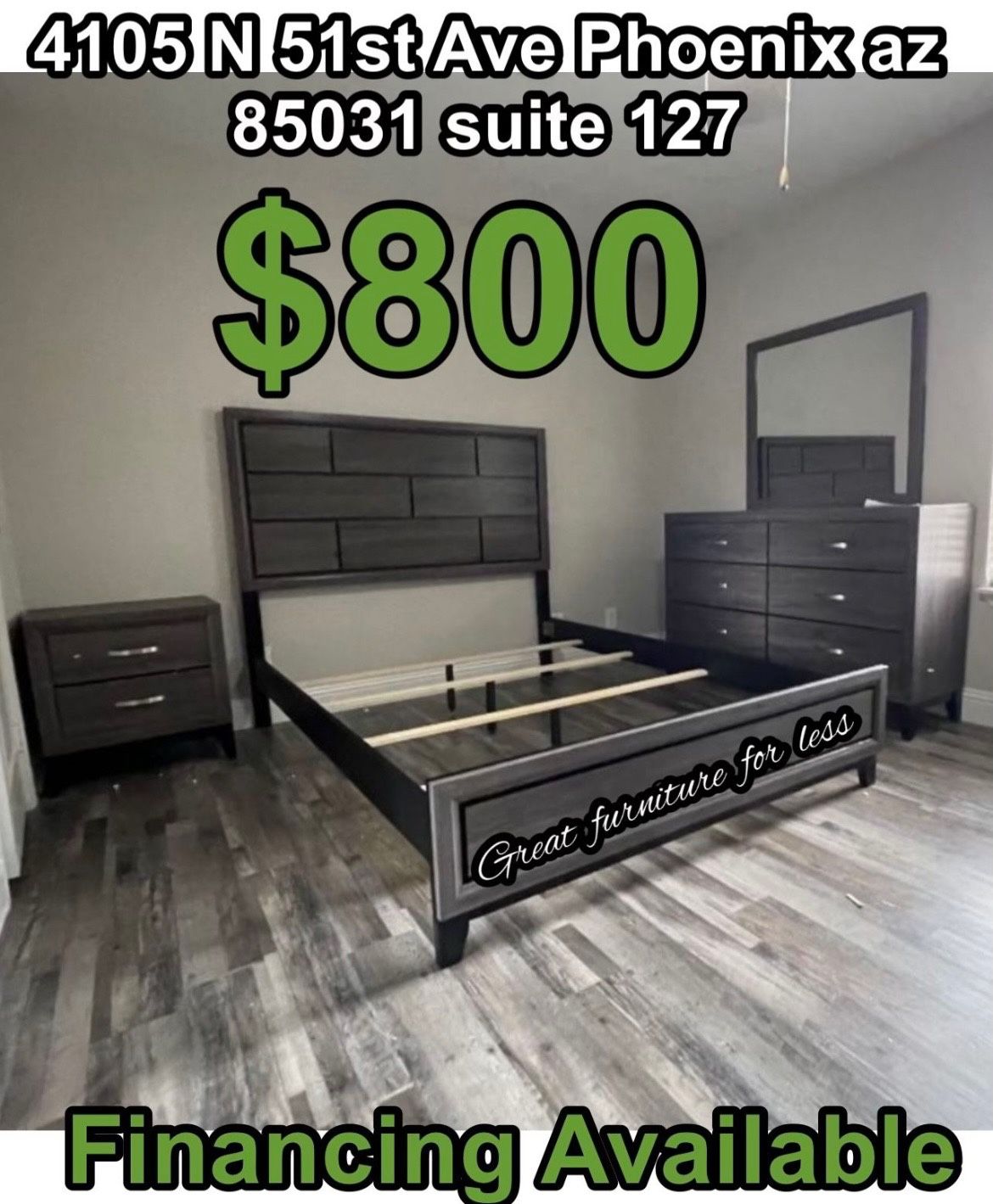 4 PCs Full Size Bedroom Set Include Bed Frame Dresser Mirror And 1 Nightstand Brand New