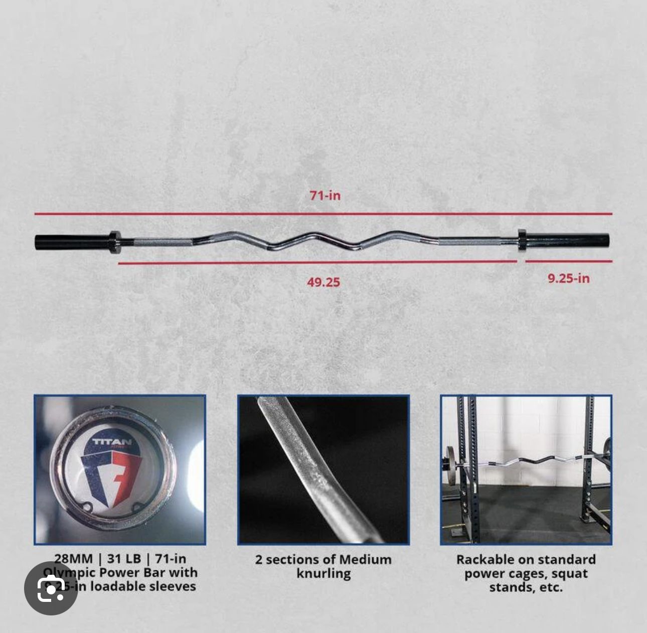 Titan Fitness Rackable EZ Curl Bar