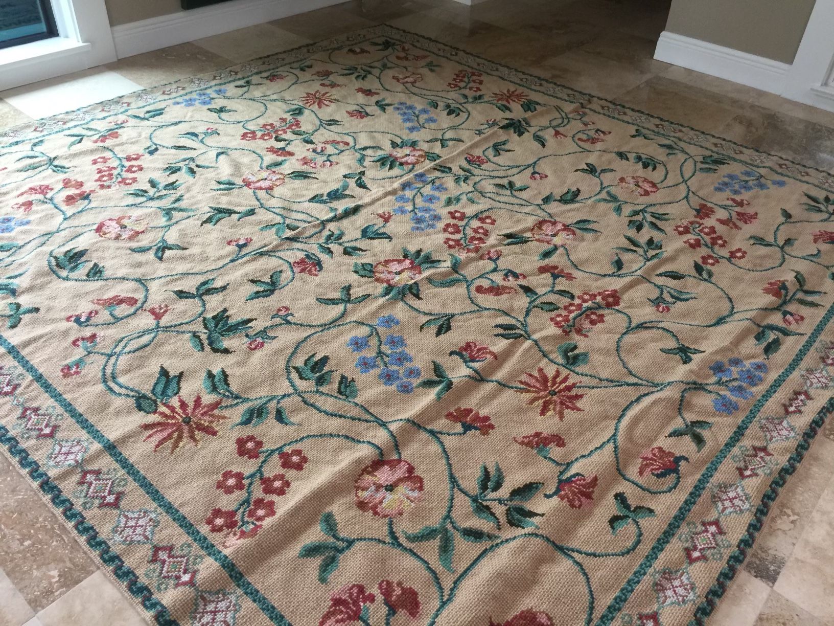 Rug Vermilion Needle Point 8.5’ X 9’ “Persian Jade”
