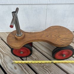 Vintage Zipees Deluxe Tot-Kar Ride On Toy kids cart wood wheels metal handlebar wooden red wheels 