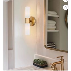 Kira Home Duo 14" Modern Wall Sconce with Frosted Glass Cylinder Shades, Linear 2-Light Wall Light, Warm Brass Finish ( no bulb included) Cash only Pi