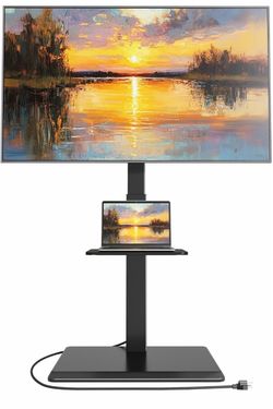Steel Base Floor TV Stand with Power Outlet for 32-75 inch TVs up to 110 lbs, Leveling & Tilt & Swivel TV Stand with Hidden Wire Management, Height Ad