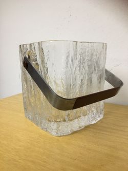 Vintage Square Glass HOYA ICE BUCKET Barware Ice Cubes Drinks Japan
