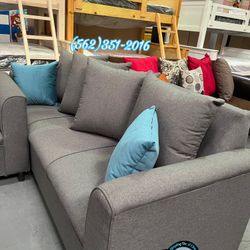 Grey Couch 3 Seater New Fabric Sofá Nuevo Bonito 