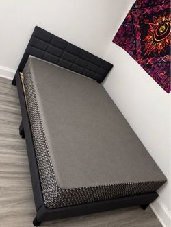 Full Bed Frame with Tufted Headboard and Full Mattress