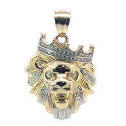Men’s 14k Yellow Gold CZ Cubic Zirconia 1.75” Inch Crowned King Lion Pendant For Necklace GP3128648