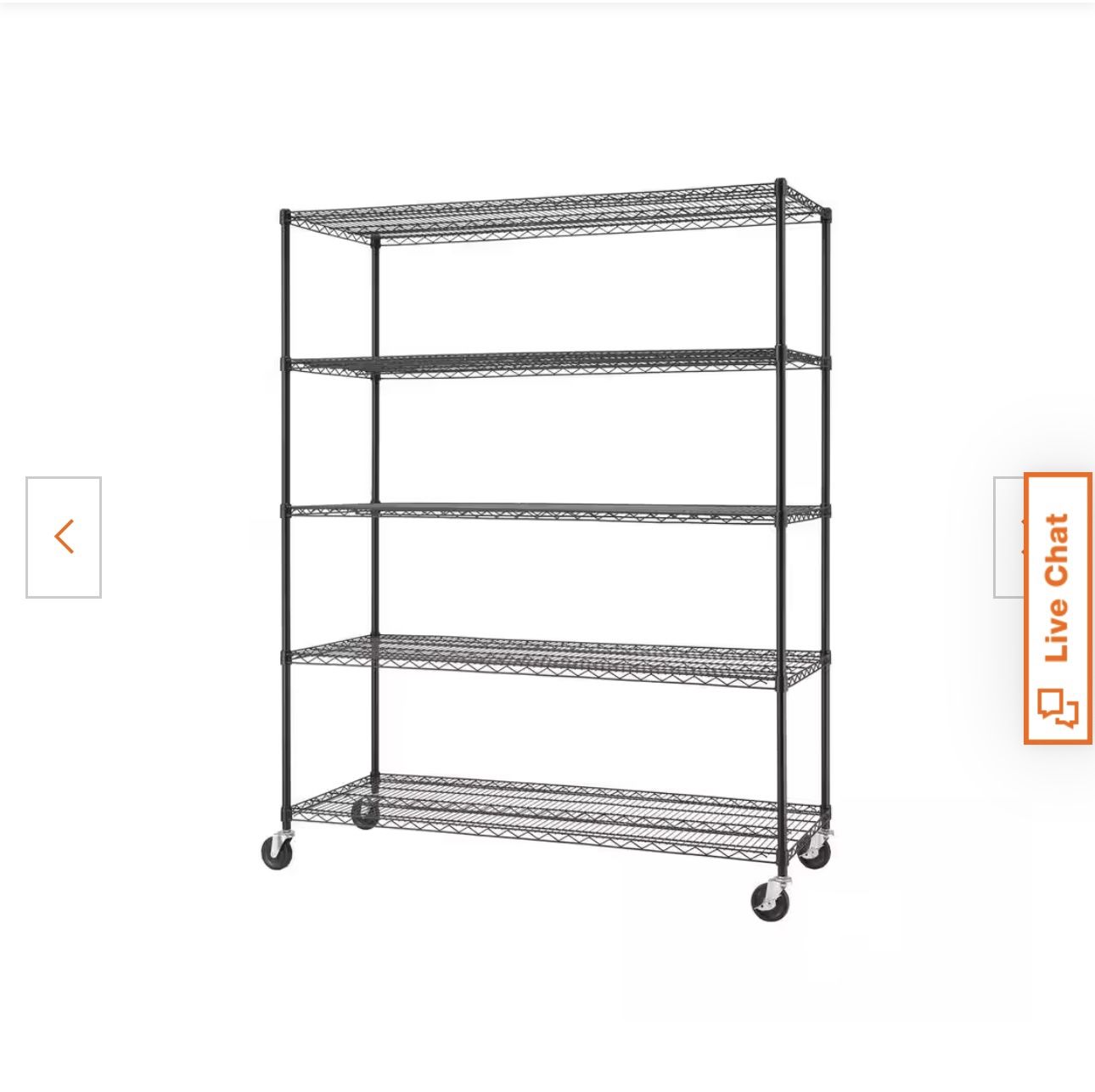 Black 5-Tier Rolling Steel Wire Shelving Unit
