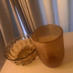 Yellow Orange Glass Bowl And Vase Vintage Hand-Blown